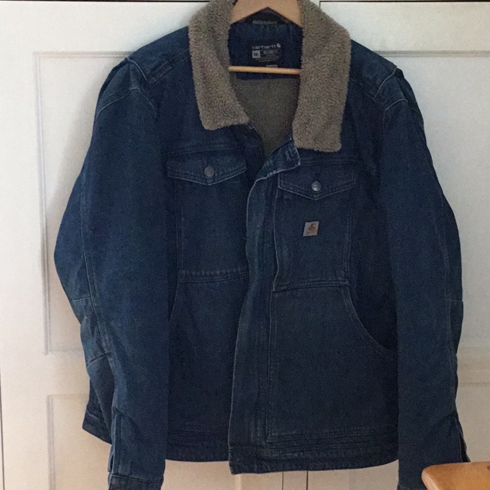 Carhartt Men's Dark Blue Denim Sherpa-Lined Jacket